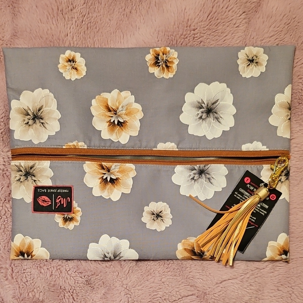 Floral Gray Cosmetic Bag with Tassel by